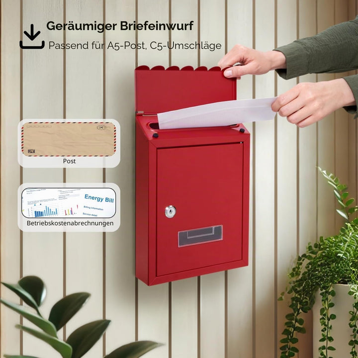 Assorted Collections Wandbriefkasten, verzinkter Stahl, abschliessbarer Briefkasten mit 2 Schlüsseln