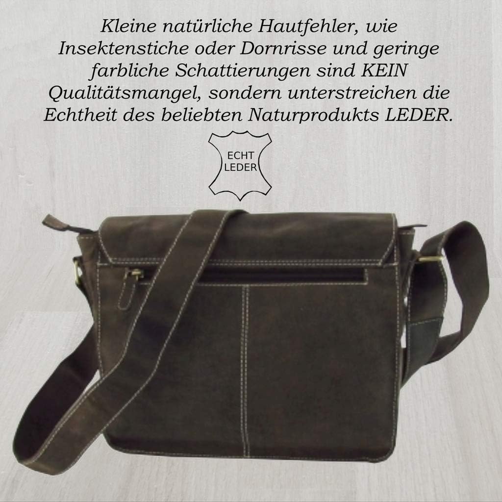 Lozano Lehrertasche Schultertasche Aktentasche Büffelleder Antik Optik geöltes Leder braun
