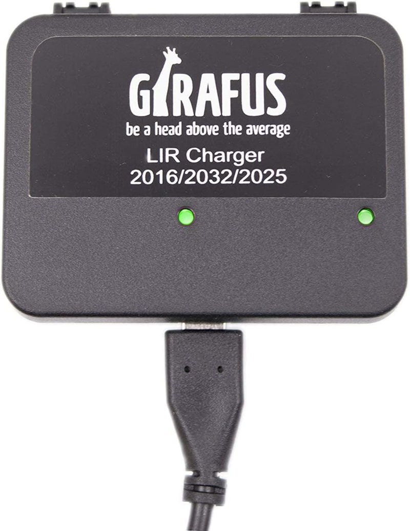 Girafus Knopfzellen Ladegerät für LIR-2032/2016 / 2025 Akkus USB Batterieladegerät Inklusive 4X LiR2