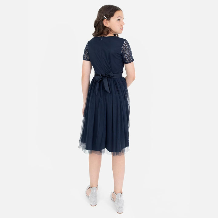 Maya Deluxe Mädchen Midi Girls for Wedding with Sequin Embellishment Short Sleeve Prom Birthday Part