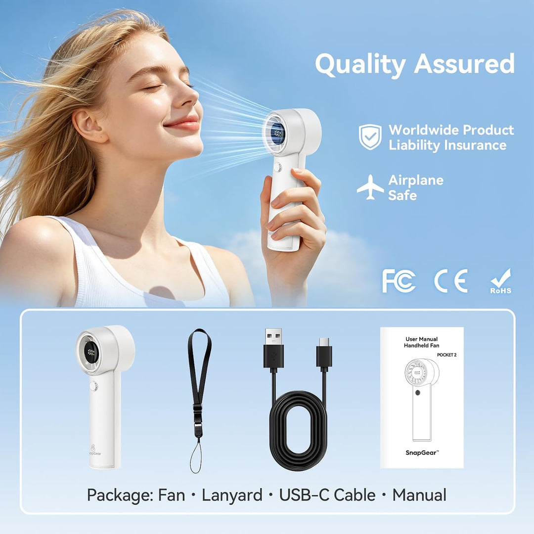 Snapgear Ultraleichter, tragbarer Taschenventilator (95 g), leiser Handventilator, 15.000 U/min Turb