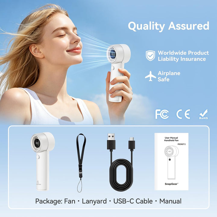 Snapgear Ultraleichter, tragbarer Taschenventilator (95 g), leiser Handventilator, 15.000 U/min Turb