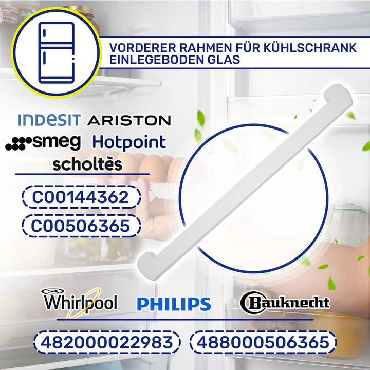 Vorderer Rahmen für Kühlschrank Einlegeboden Glas mit Länge 475 mm mit Originalcode C00144362 C00506