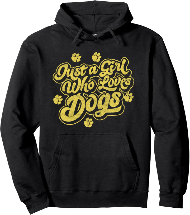 Just a Girl Who Loves Dogs! Retro Typography Pet Graphic Pullover Hoodie