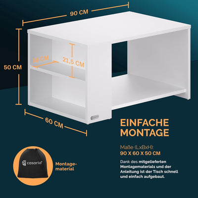 Casaria® Couchtisch mit Ablage 2 Fächer Stauraum 90x59x48cm Kratzfest Holz 50kg Belastbarkeit Gross