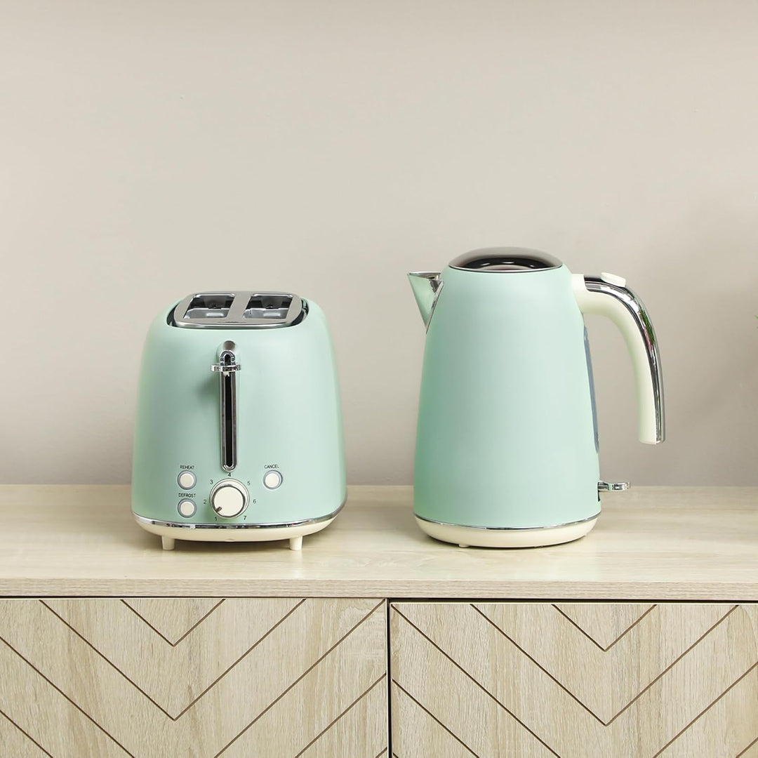 HOMCOM Edelstahl Wasserkocher und Toaster Set 2200 W und 1,7 L, 2-Scheiben-Toaster, 7 Bräunungsstufe