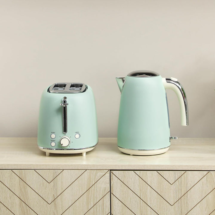 HOMCOM Edelstahl Wasserkocher und Toaster Set 2200 W und 1,7 L, 2-Scheiben-Toaster, 7 Bräunungsstufe