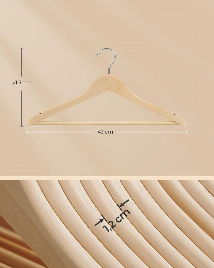 SONGMICS Kleiderbügel Holz, 24er Set Bügel, Holzbügel, Einkerbungen im Schulterbereich, Hosensteg, H