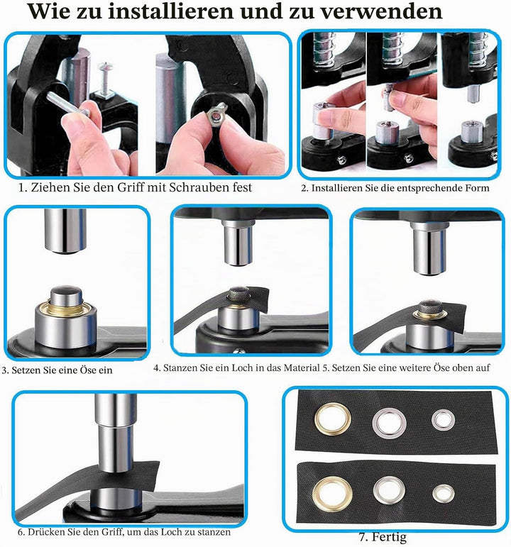 Handpresse Ösenmaschine, Profi Ösenstanzer Set, Ösenpresse Nietenpresse , Ösenstanze Ösenwerkzeug mi