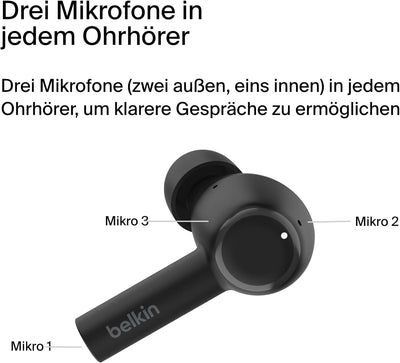 Belkin SoundForm™ Pulse In-Ear-Kopfhörer mit Geräuschunterdrückung, kabelloses Ladecase, 3 Mikrofone