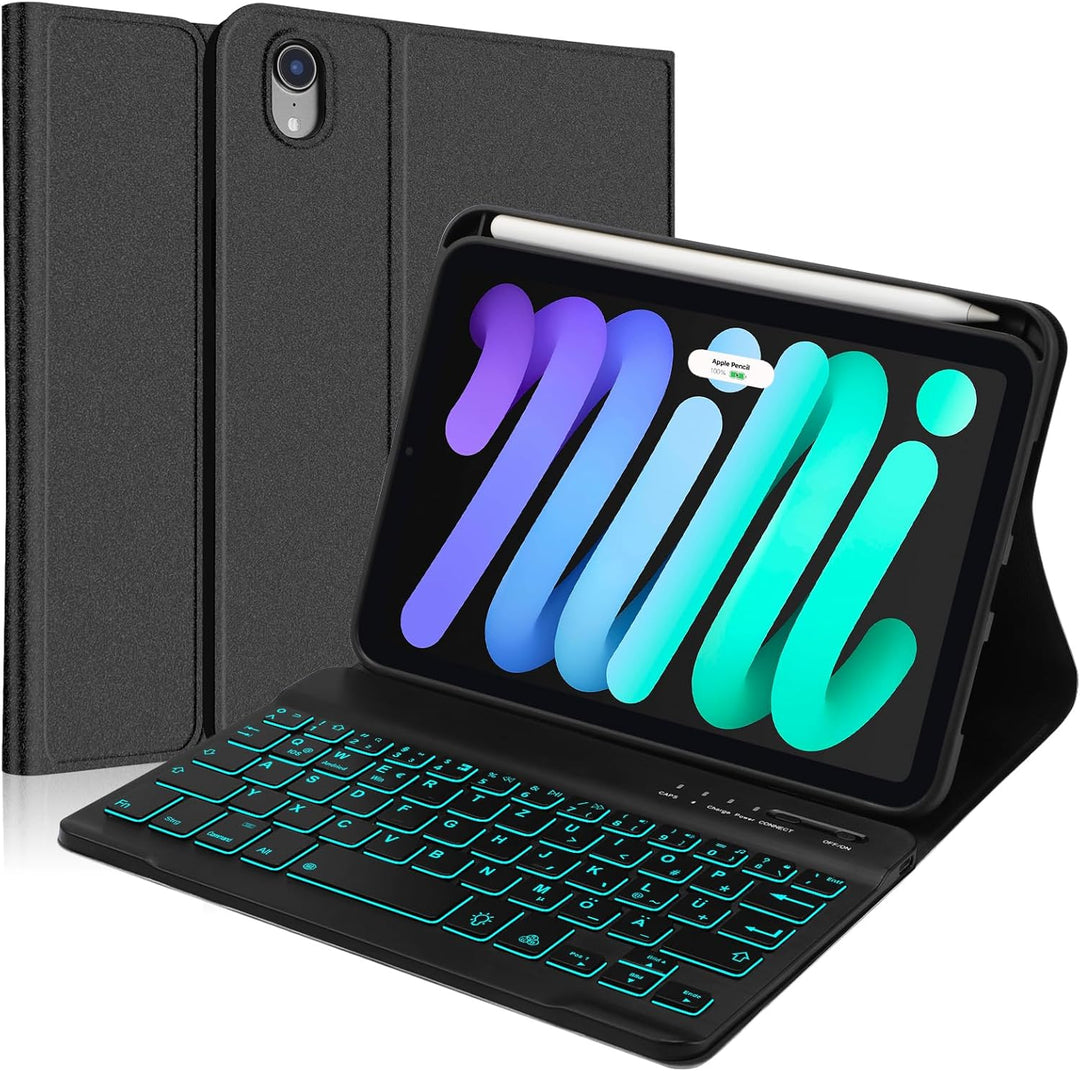 SENGBIRCH Hülle mit Tastatur für iPad Mini 7 (A17 Pro) 8.3" 2024 - QWERTZ Deutsche Beleuchtung Tasta
