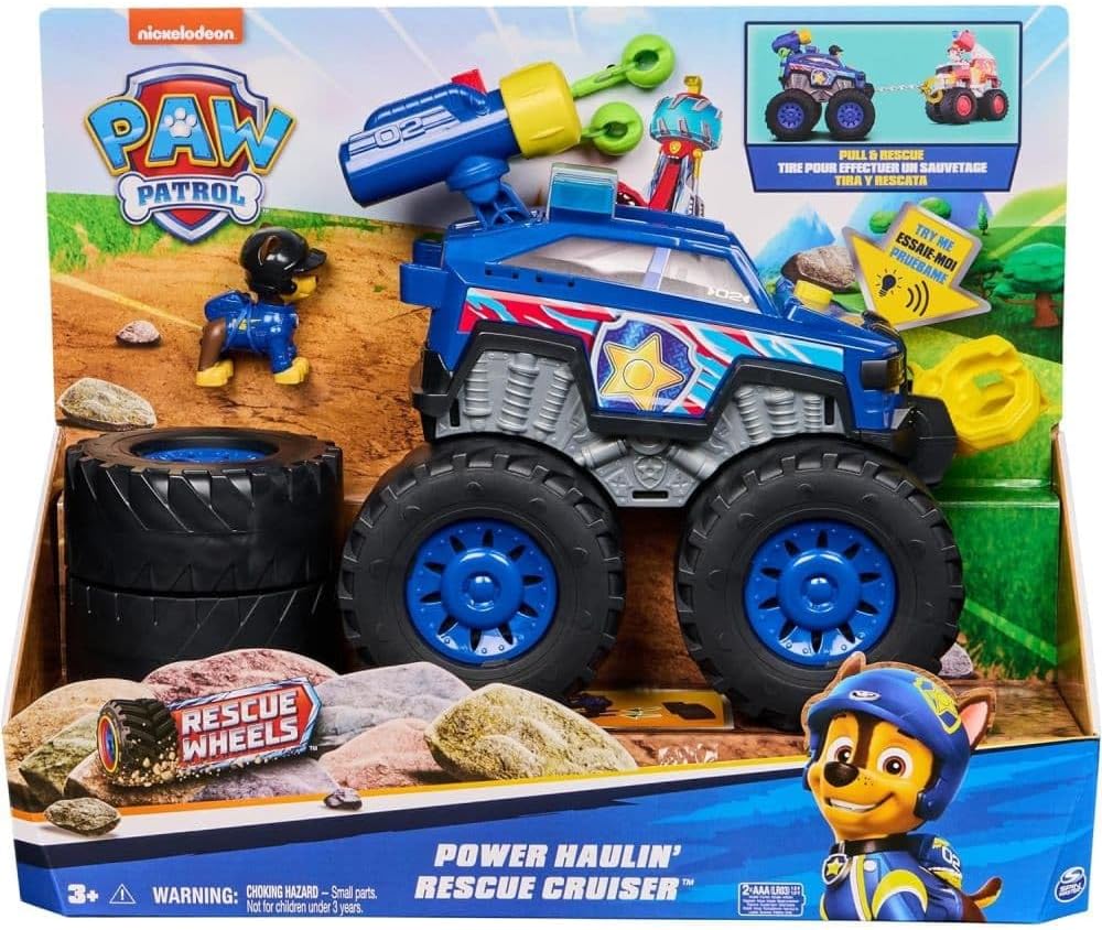 PAW PATROL Rescue Wheels - Chases Deluxe Monstertruck mit Geschoss-Abwurf, motorisierter Seilwinde,
