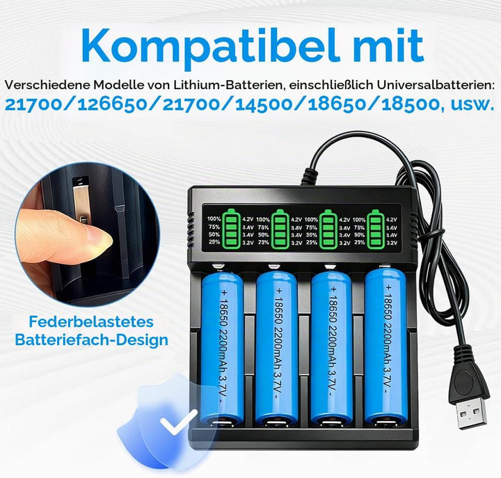 3.7v li-ion akku mit Ladegerät, 4 Stück 2200mah Li-Ion Wiederaufladbarer Akku, RC Akk-u Batterie mit