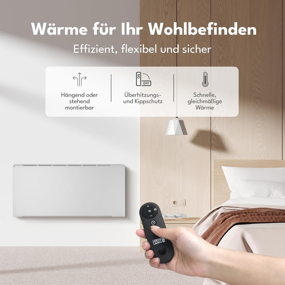LEBENLANG Heizkörper Elektroheizung Energiesparend - Inkl. WiFi &amp; APP, Fernbedienung I Stand &amp; Wandm