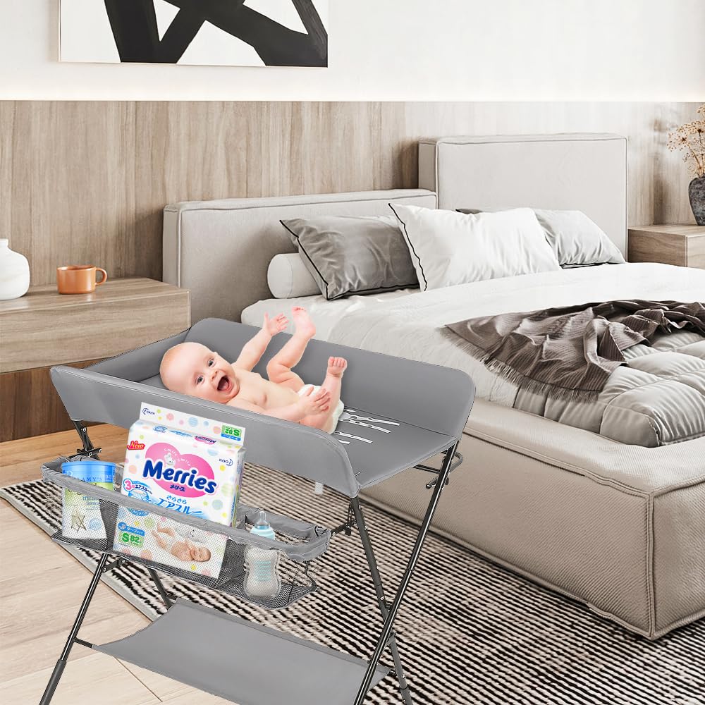 Klappbarer Wickelkommode mit Aufbewahrungskorb - Für das Neugeborene Kleidung und Windeln Wechseln -