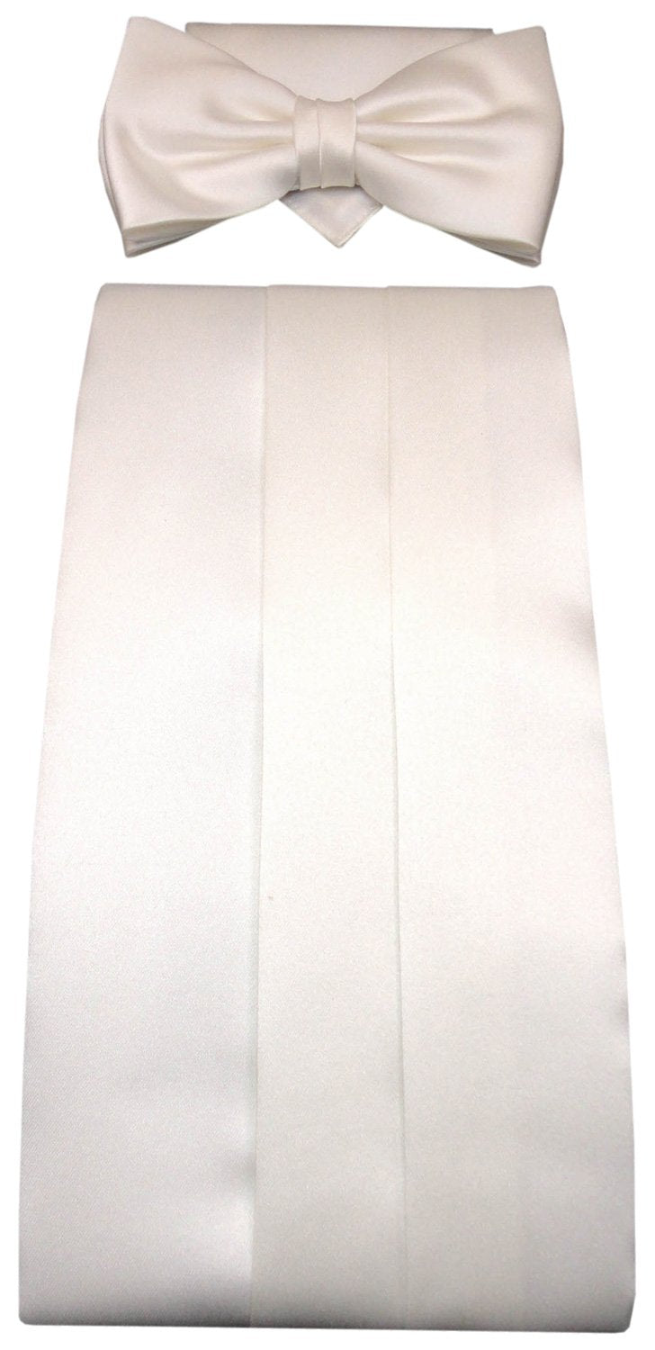 TigerTie Kummerbund Einstecktuch Fliege in verschiedenen Farben - Schärpe Leibbinde Creme Elfenbein,