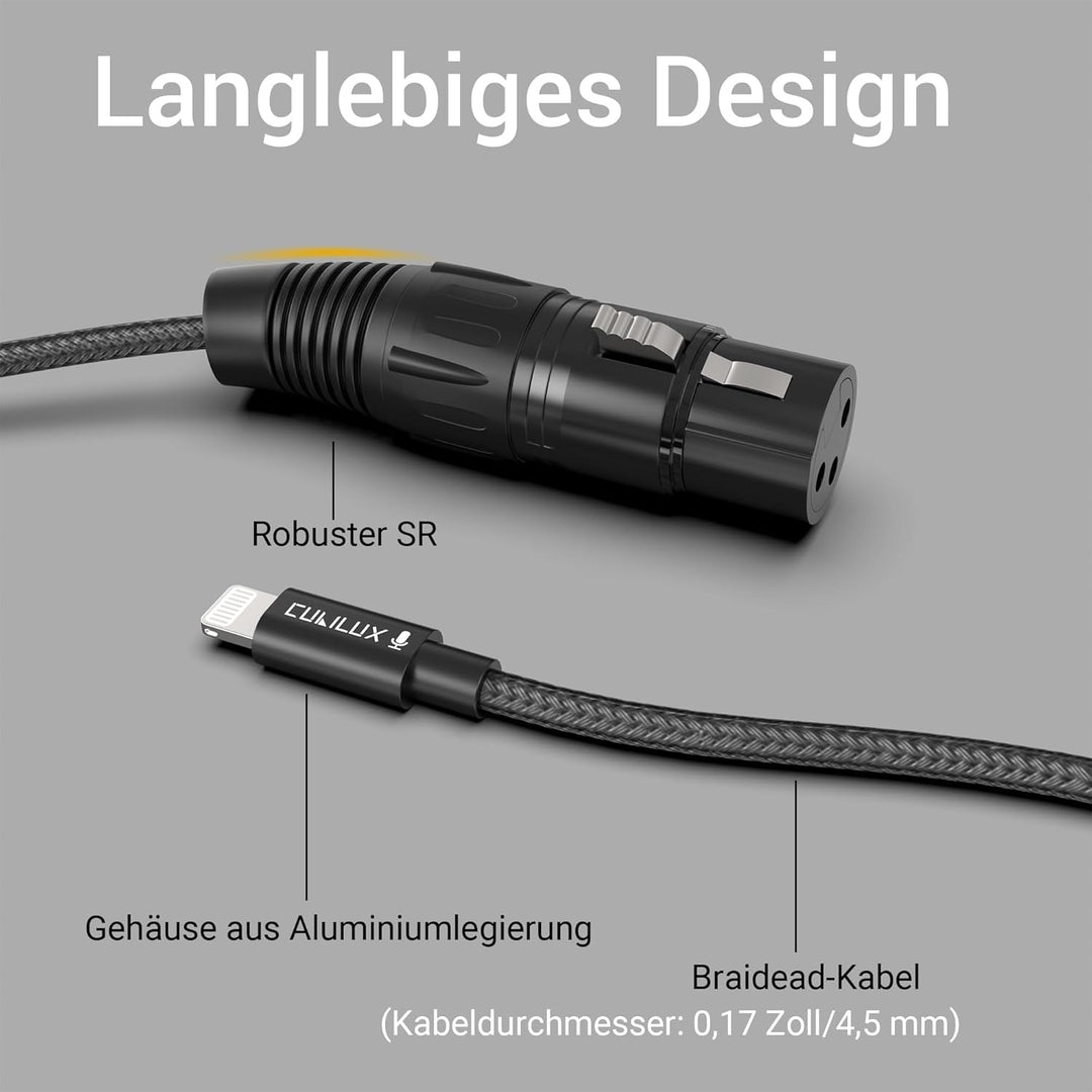 Cubilux XLR Buchse auf Lightning Mikrofonkabel für Aufnahme und Karaoke, geflochtenes Kabel für iPho