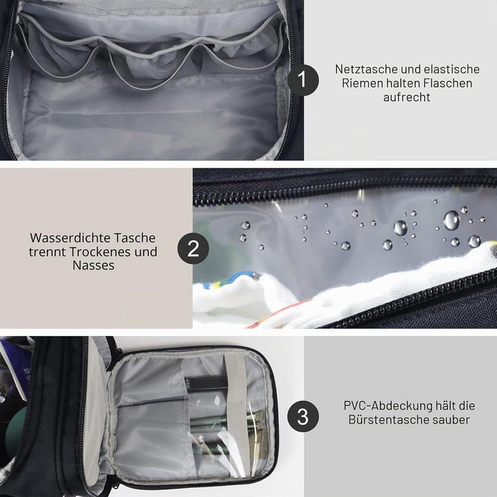 Gloppie Kulturbeutel Herren Damen Kosmetiktasche zum Aufhängen XXL Kulturtasche mit Henkel Hängend K