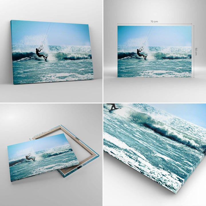 Bilder auf Leinwand Drachen-Surfen Wasser Ozean Leinwandbild 70x50cm Wandbilder Dekoration Wohnzimme