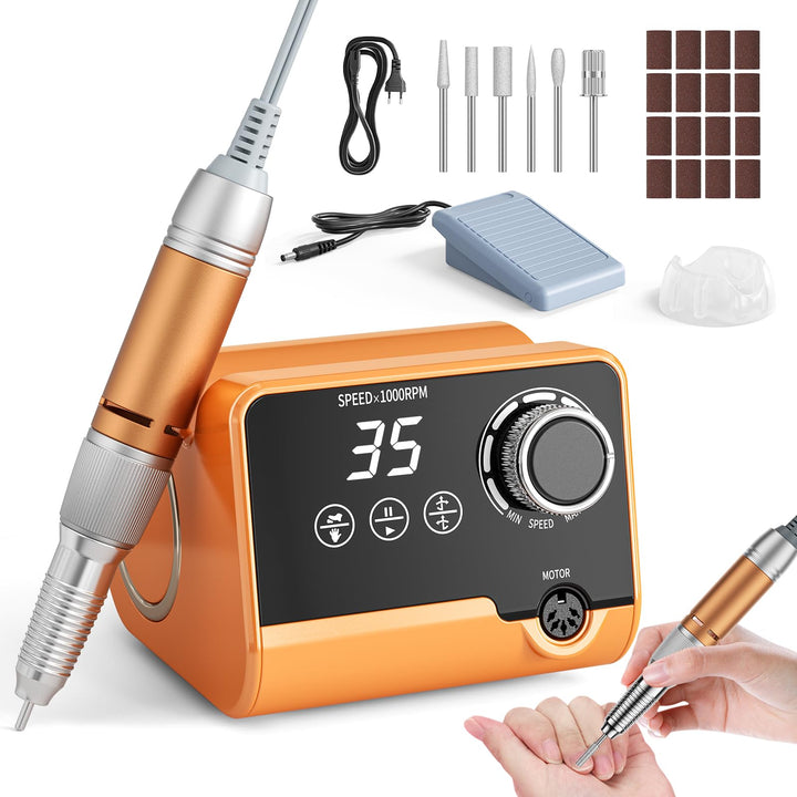 Professionelle Elektrische Nagelfräser, 35000 U/Min Maniküre Pediküre Set mit 6 Fräser, LED Display