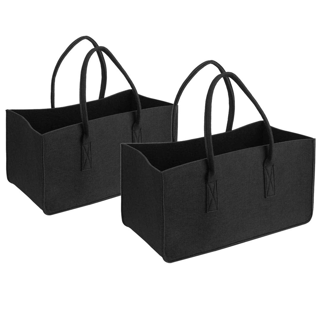 2 Stück Filztaschen Schwarz Einkaufstasche Einkaufskorb Kaminholztasche Kaminholzkorb Filz Zeitungss