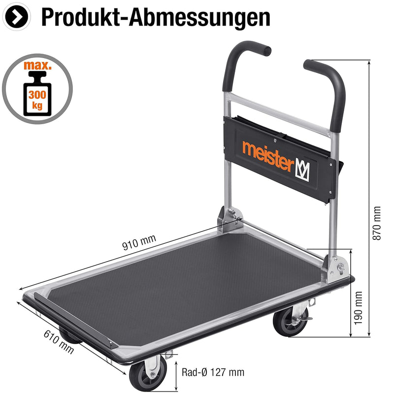 Meister Plattformwagen "cut-off" - Klappbar - Bis 300 kg Tragkraft - Feststellbremse / Transporthilf