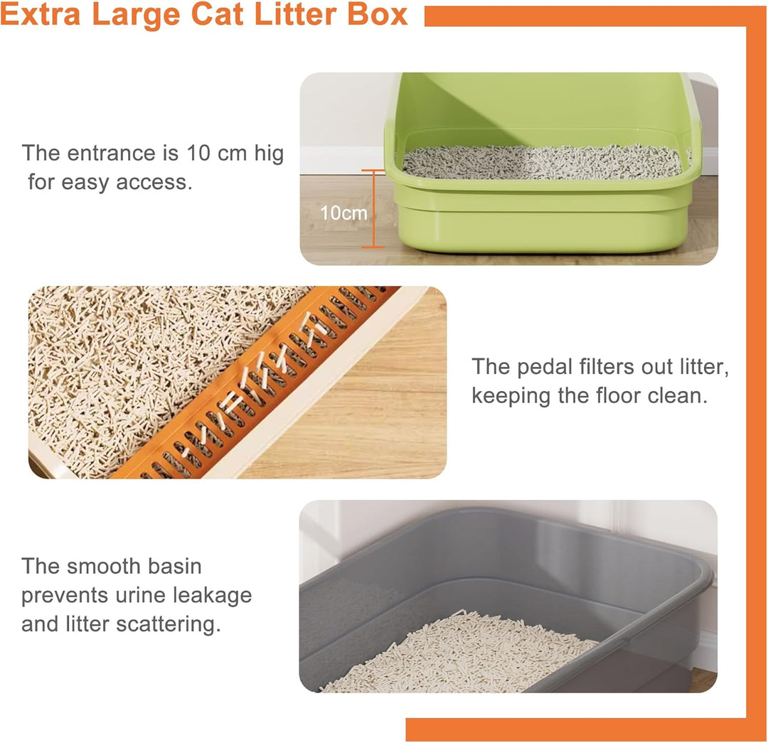 Vealind Grosse Katzenklo XXL Katzentoilette für Mehrkatzenhaushalte， 60L x 40W x 16H cm Offene Katze