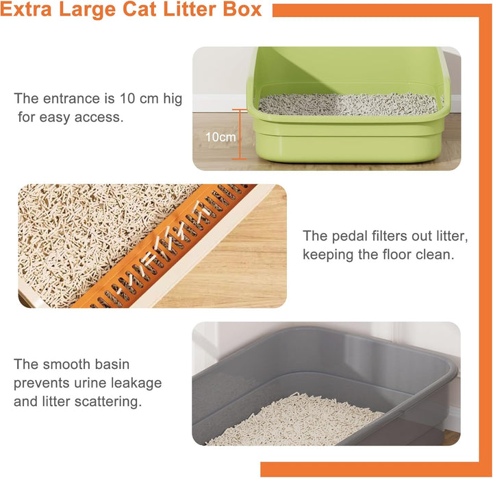 Vealind Grosse Katzenklo XXL Katzentoilette für Mehrkatzenhaushalte， 60L x 40W x 16H cm Offene Katze