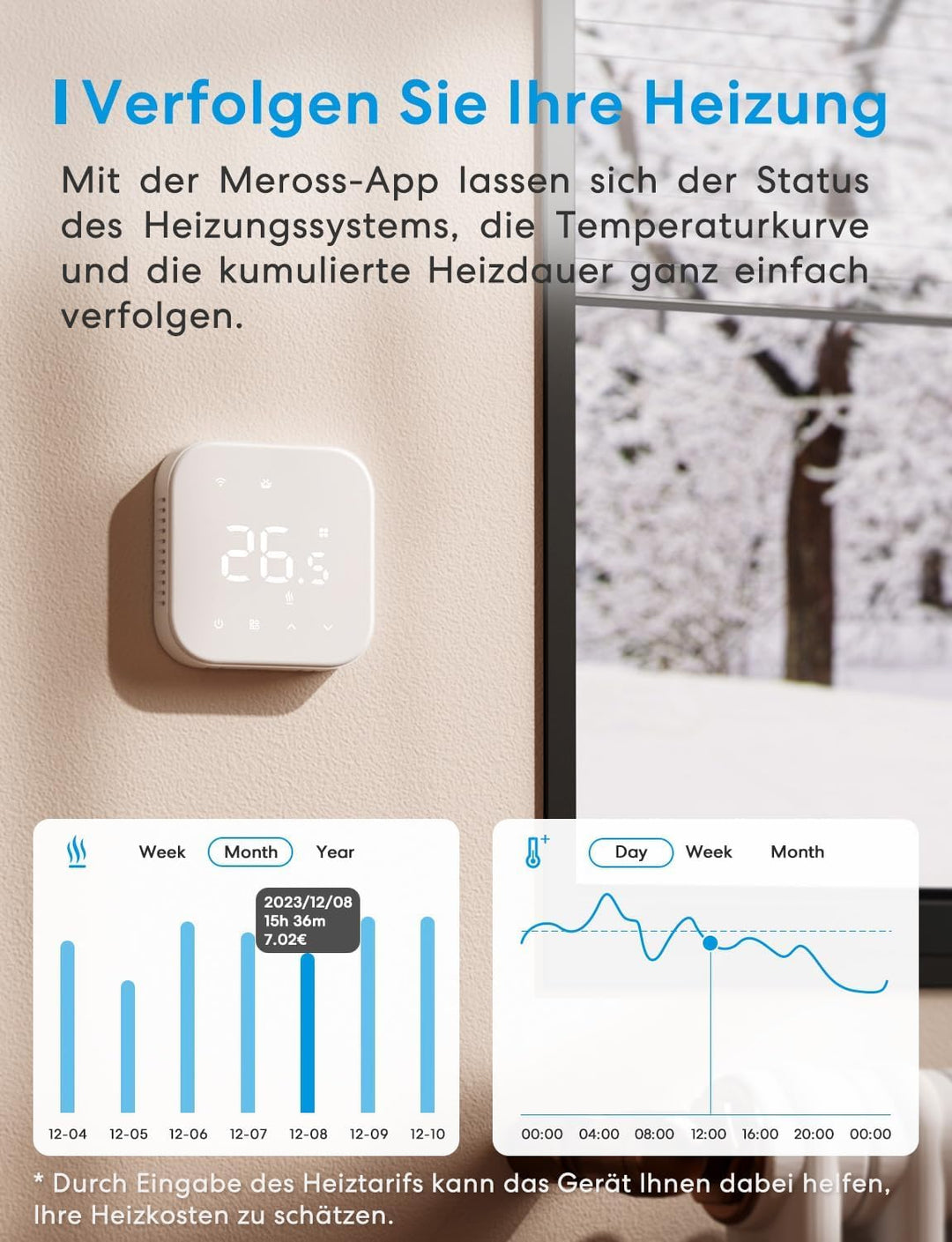 Meross Smart Elektrische Thermostat, WLAN Fussbodenheizung Raumthermostat, Heizen & Kühlen kompatibe