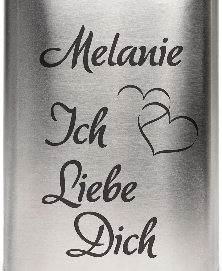 Edelstahl Flachmann 237 ml silber inkl. individuelle Gravur in Schwarz von Paule Black - personalisi