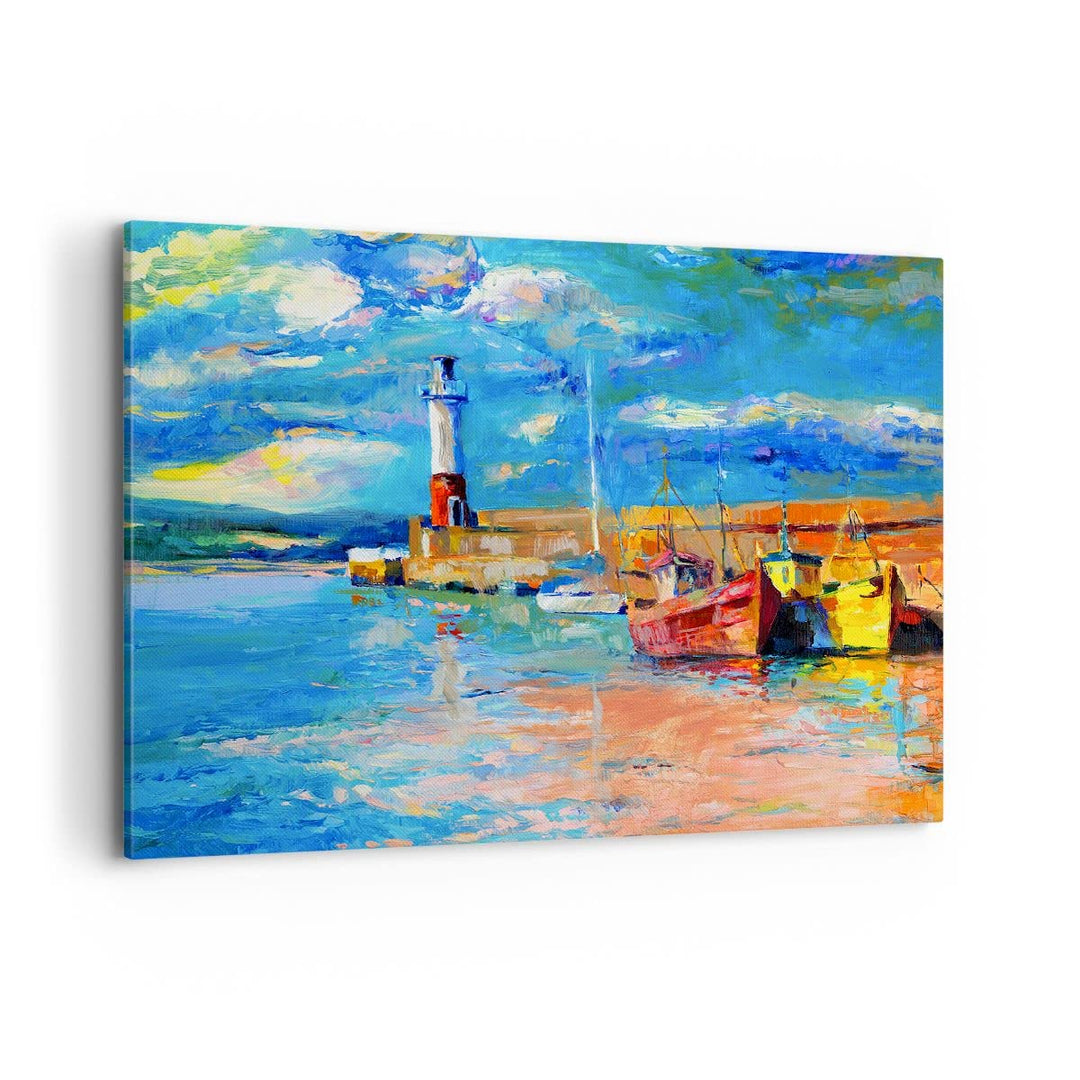 Bilder auf Leinwand 100x70cm Leinwandbild mit Rahmen Leuchtturm Meer Gross Wanddeko Bild Schlafzimme