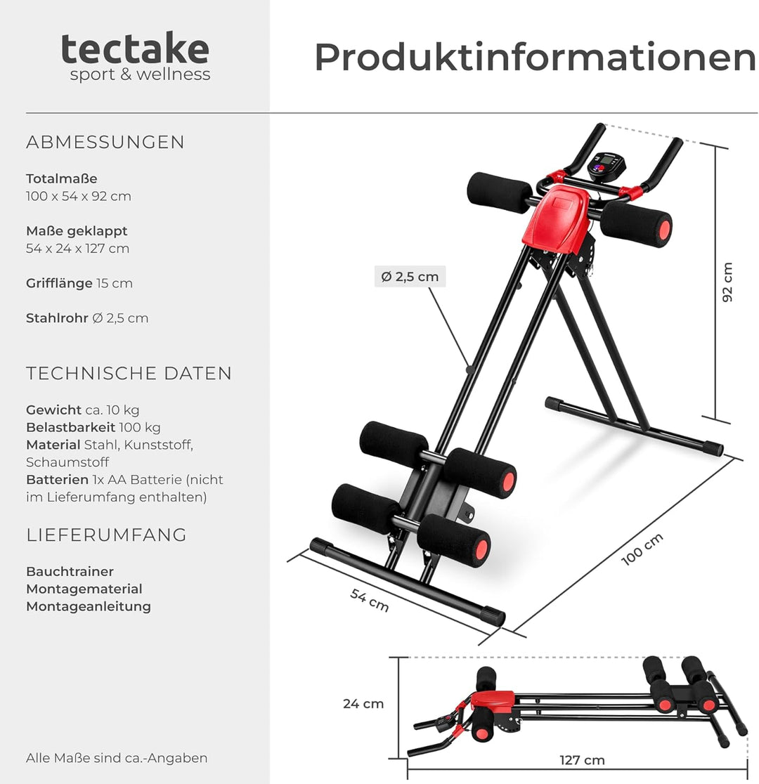 TecTake Bauchtrainer Rückentrainer AB Trainer mit Trainingscomputer | faltbar