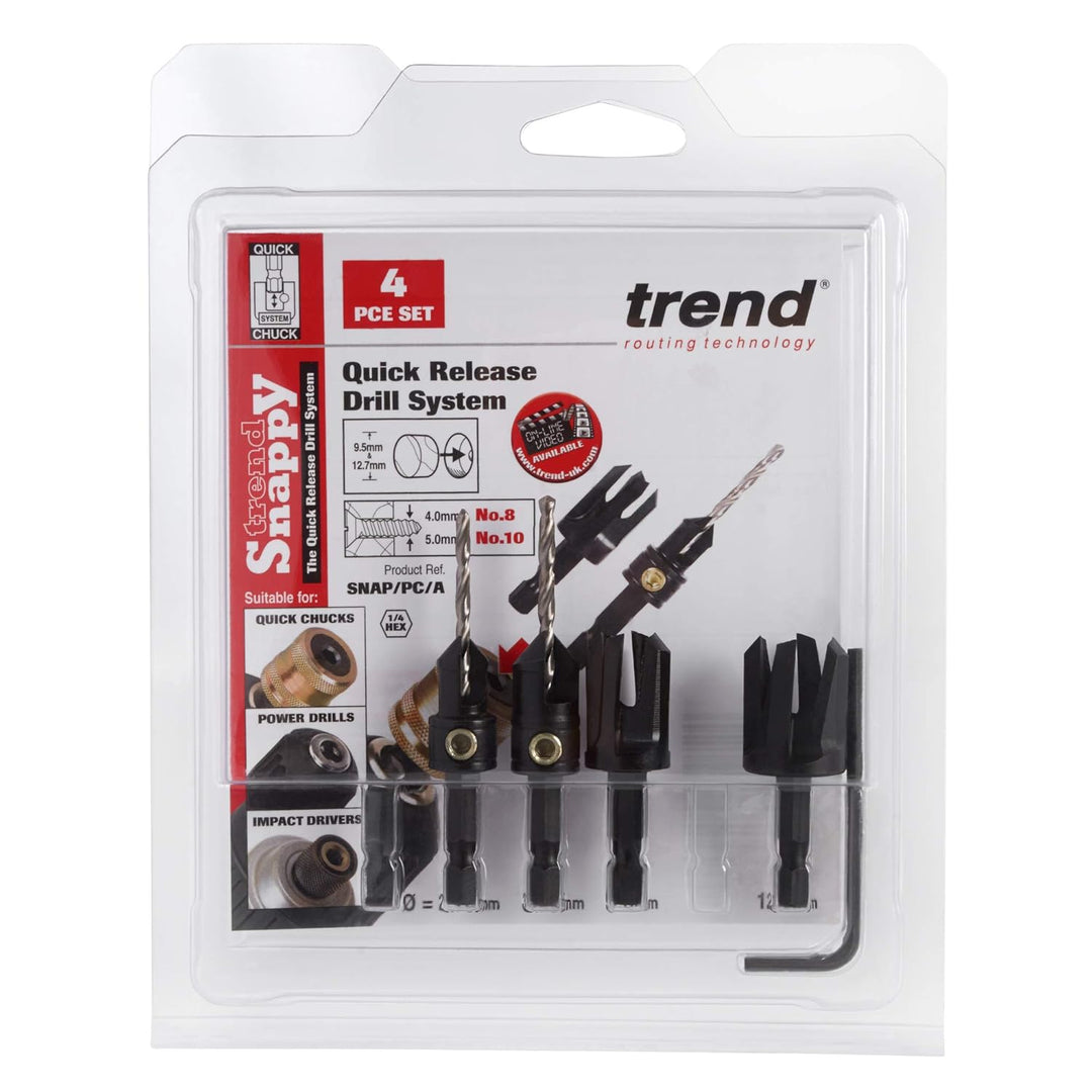 Trend Snappy 4 Piece Set Countersink & Plug cutter Set, enthält zwei Bohrsenker und passende Stecker