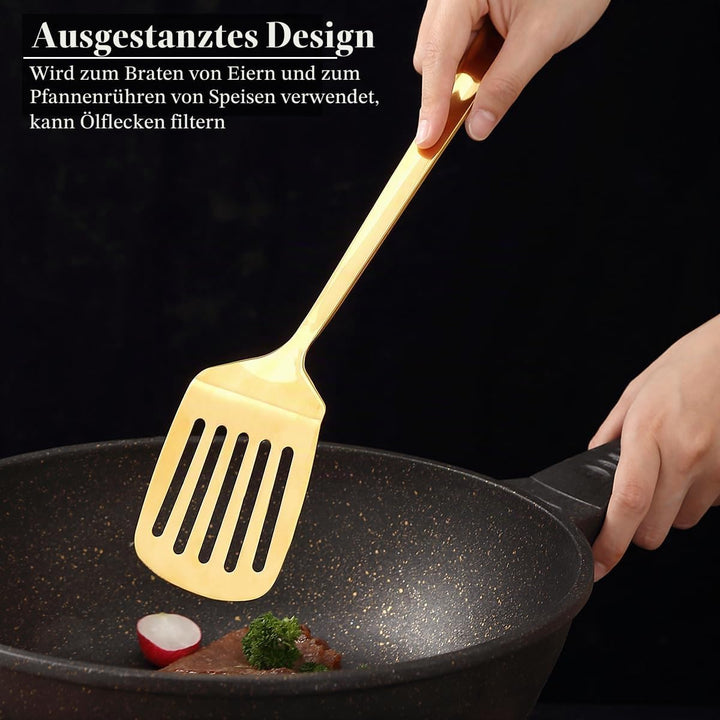 HOMQUEN Gold Küchenutensilien Set 4pcs, Titan Gold Beschichtung Edelstahl Kochutensilien Set, Küchen