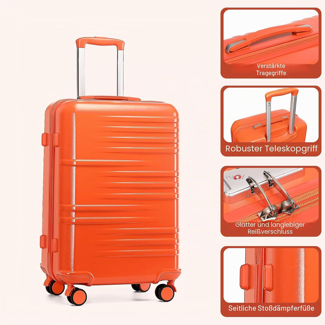 British Traveller Reisekoffer Set Handgepäck Koffer Hartschalenkoffer ABS+PC mit 8 Spinnerräder Roll