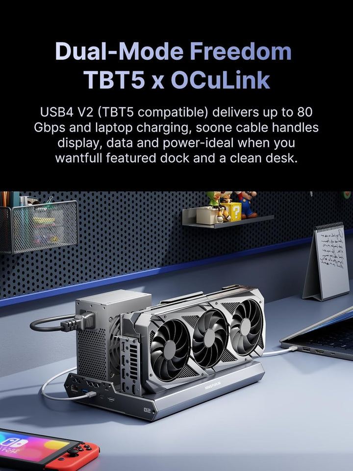 MINISFORUM DEG2 Thunderbolt 5 (80 Gbit/s, 140 W) und OCuLink eGPU-Erweiterungsdock, PCIe x16, mit M.