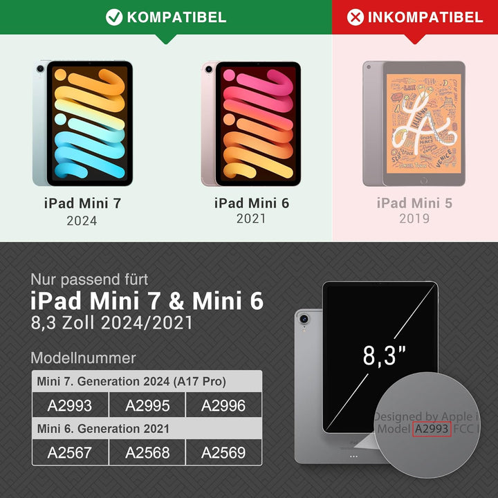 KingBlanc iPad Mini 6 Hülle 2021 8,3 Zoll, Veganes Leder Schutzhülle mit Stifthalter, Auto Schlaf/Wa
