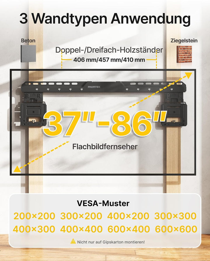 monTEK Ultra Slim TV Wandhalterung 37-86 Zoll bis 75kg, Max VESA 600x600mm