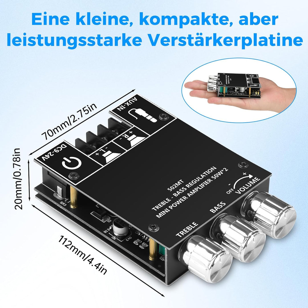 KKMOL 502MT 2x50W Bluetooth 5.0 Stereo Verstärker Board 2.0-Kanal Stereo Audio Empfänger Leistungsve