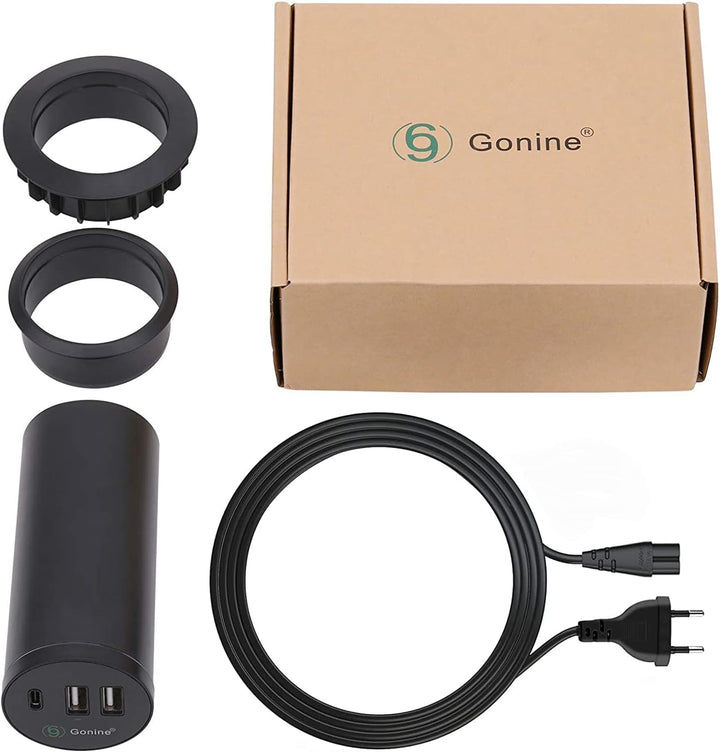 Gonine Desktop Power Tülle mit USB, versteckter Steckdose, Desktop-Ladestation, mit 1 Typ C- und 2 U