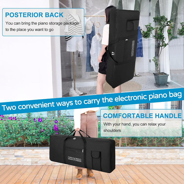 AKOZLIN Tragbare, gepolsterte Keyboard-Tasche mit 61 Tasten, Masse: 101,6 x 15,2 x 40,6 cm, Gigbag f