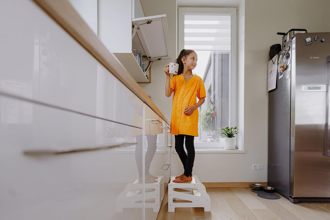 Weco Tritthocker mit 2 Stufen Streifendesign Holzhocker für Kinder Kindertreppchen Schemel Kindermöb