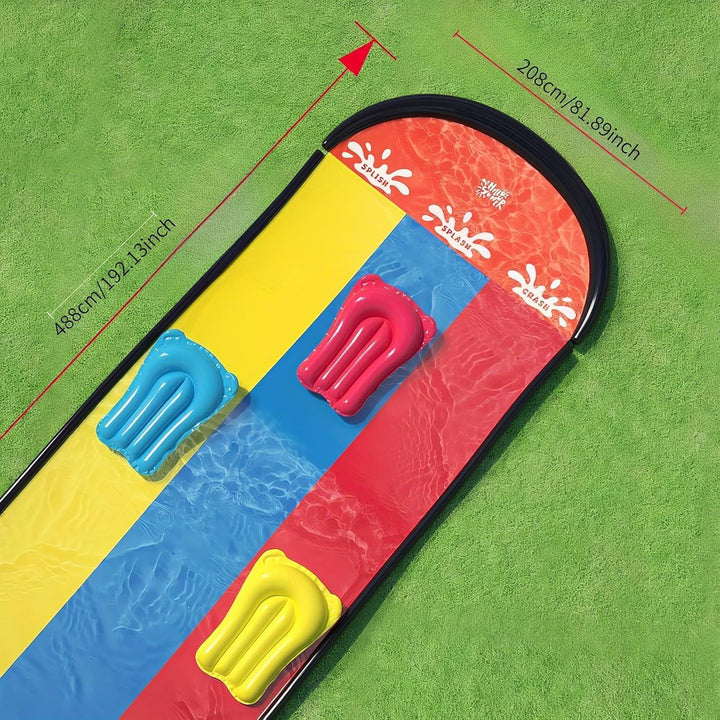 Generisch Wasserrutsche Garten für Kinder, 488 * 208CM Dreispurige Rutschbahn mit 3 Bodyboards, Wass
