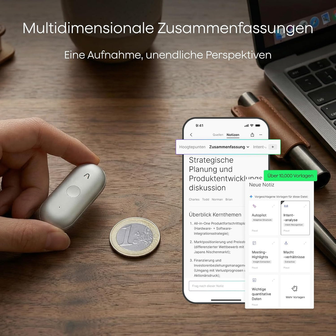 Plaud NotePin S Diktiergerät mit taktiler Aufnahmetaste KI Voice Recorder KI-Notizgerät KI-Schreibfu