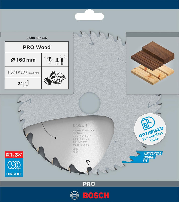 Bosch Professional 1x Kreissägeblatt Standard for Wood (Holz, Sägeblatt Ø 160 x 20 x 1,5 mm, 24 Zähn