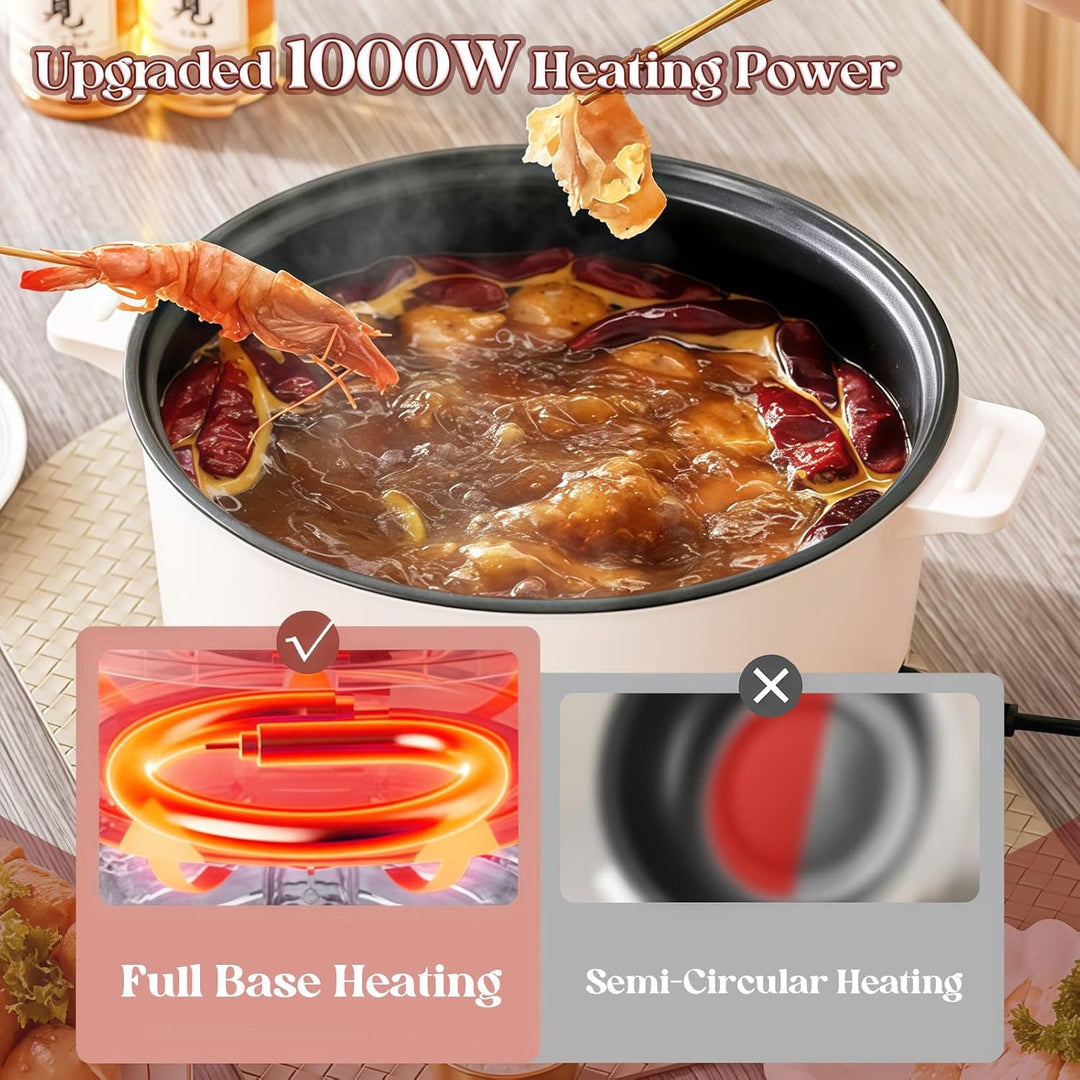 Hot Pot Elektrisch mit Dampfgarer, 4.6 L Tragbar Elektrischer Kochtopf 1000W, Multifunktionaler Hotp