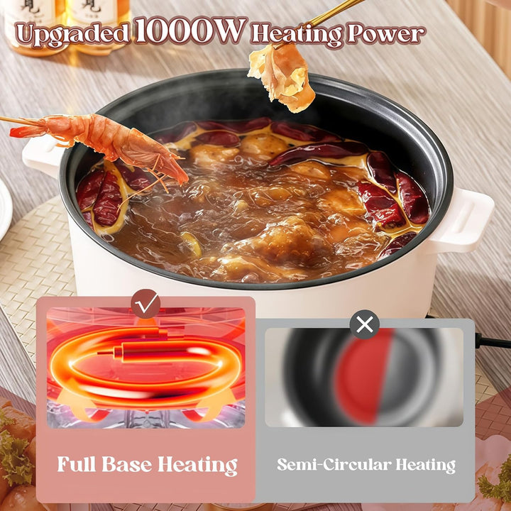 Hot Pot Elektrisch mit Dampfgarer, 4.6 L Tragbar Elektrischer Kochtopf 1000W, Multifunktionaler Hotp