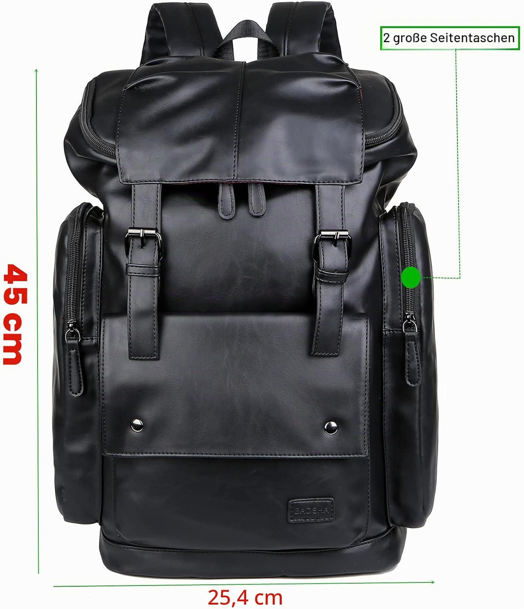 BAOSHA BP-16 PU Leder Casual Rucksack College Rucksack Daypack Schwarz
