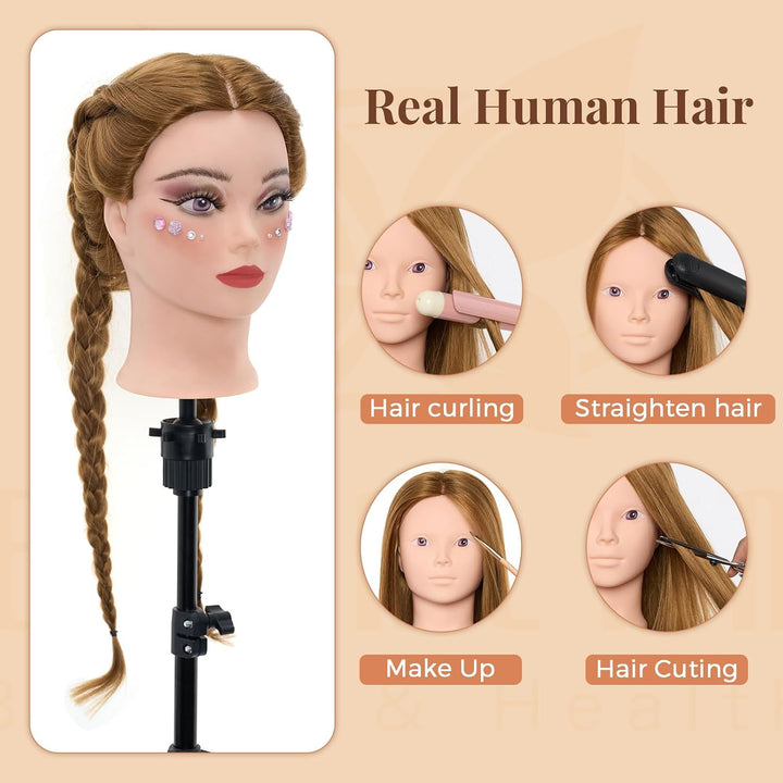 Neverland Beauty 71 cm Trainingskopf mit 60% Echthaar, Friseur-Mannequin-Kopf, Kosmetologie-Puppenko