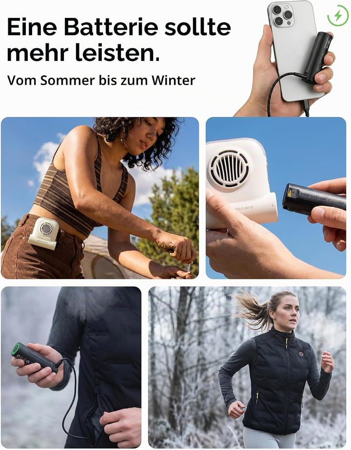 InoKraft Freihändiger Clip-Ventilator, tragbarer Ventilator mit 4Ah Wechselakku, 49 ft/s Turbo Fan,